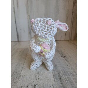 Crochet lace bunny easter holding egg spring home‎ decor unique